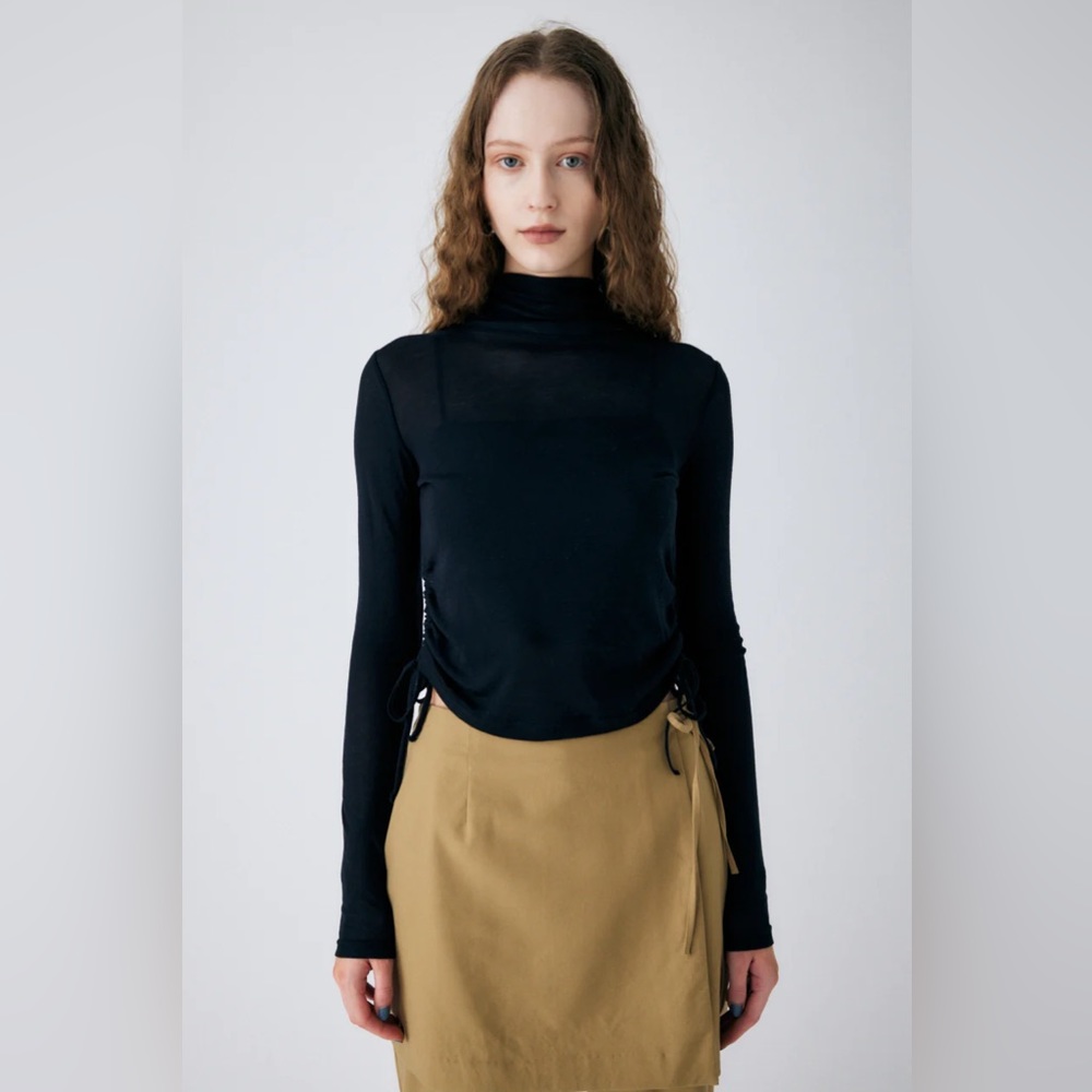NWT Moussy Black Gather Neck Drawstring Long Sleeve Top XS/S